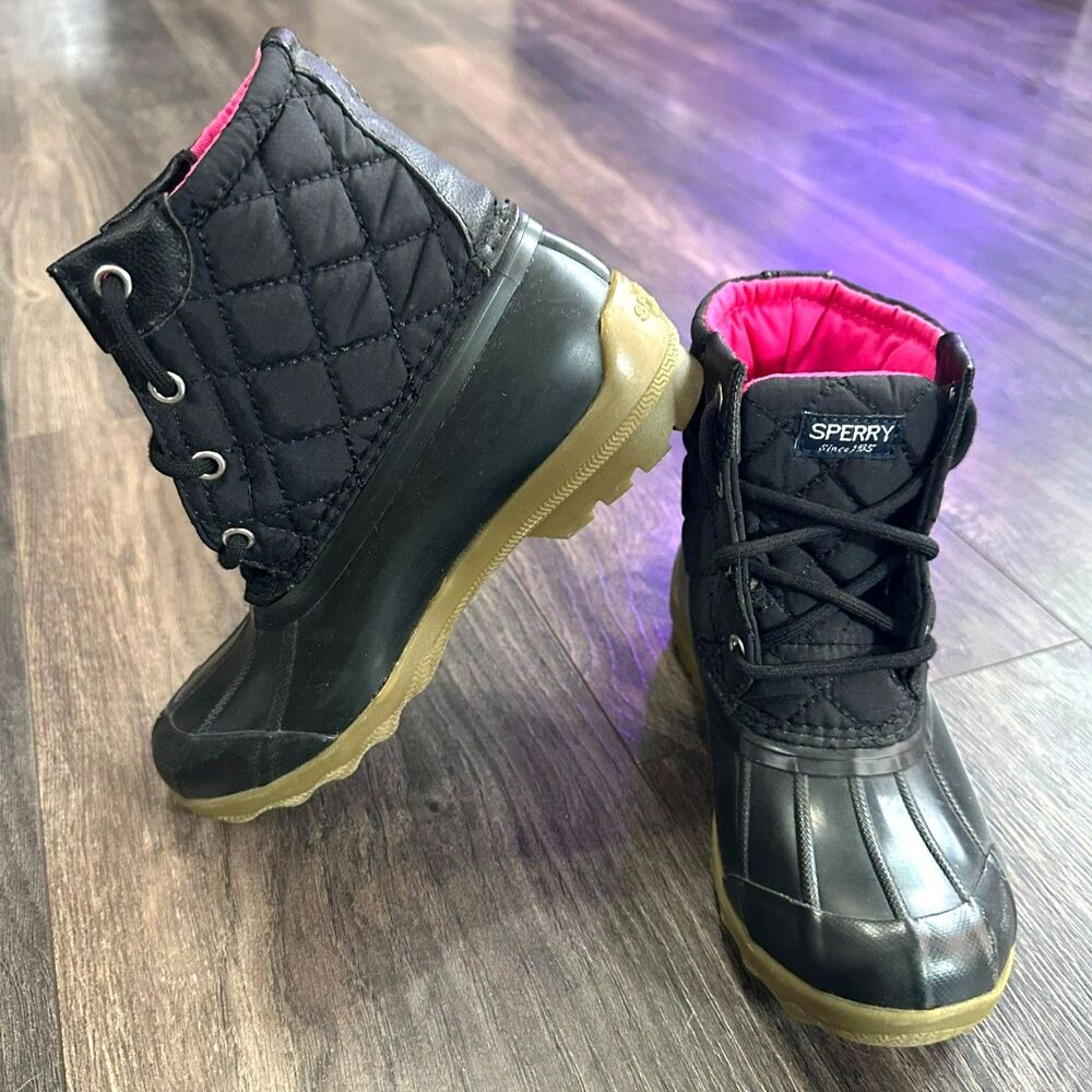 Sperry Port Duck Boots Pink Lining Lace Up Ankle Waterproof Girls/Kids/Youth 13